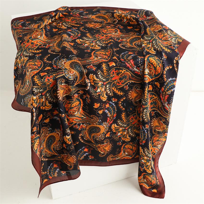 Paisley pattern European and American style silk scarf sunscreen shawl cashew scarf simulation silk 71cm square scarf professional scarf women