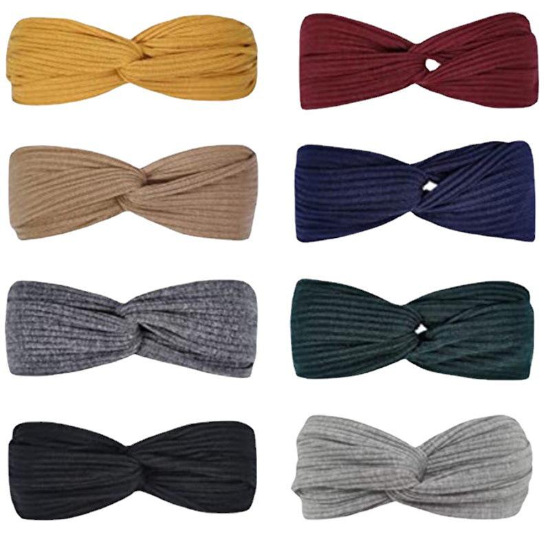 European & American Knit Crossover Headband: Pure Color Elastic Yoga Sports Hair Tie for Women
