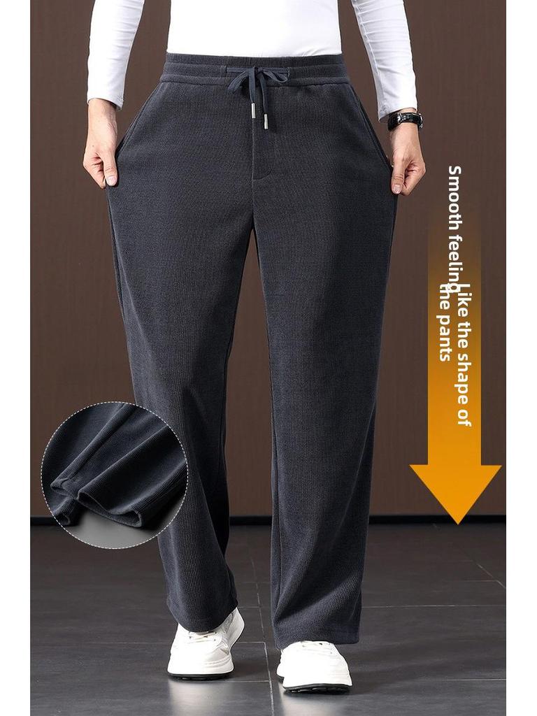 Autumn 2024 Men's Seaweed Pattern Chenille Wide-Leg Pants with Elastic Waist