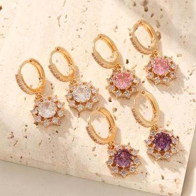 1 Pair Cute Flowers Dangle Earrings for Women Cubic Zirconia Jewelry Daily Wedding Party Accessories