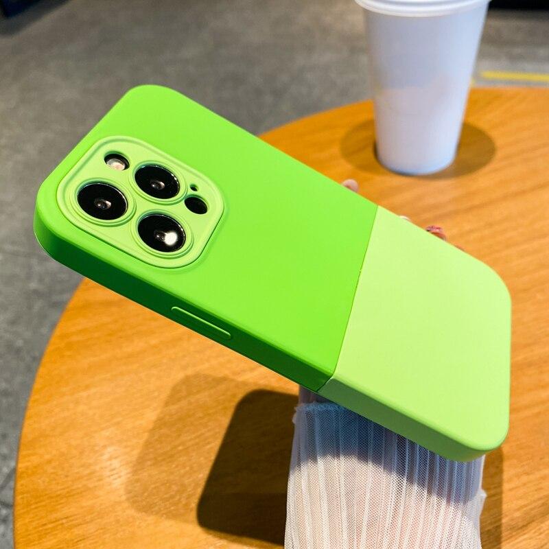 Custodia per telefono con colore a contrasto di giunzione per iPhone 13 11 12 14 Pro Max 3 in 1 Custodia morbida per paraurti in silicone liquido moda per iPhone 13