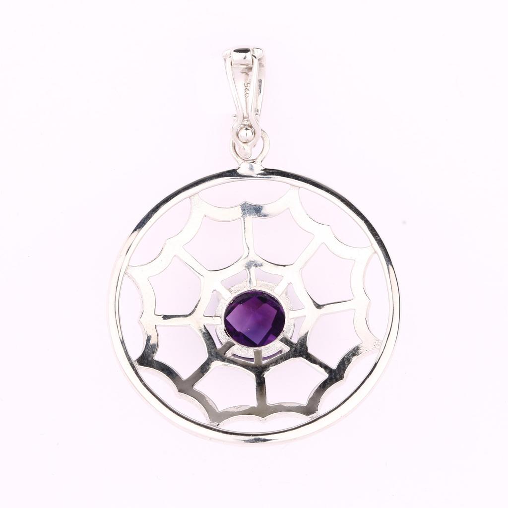 African Amethyst Pendant 925 Sterling Silver Rhodium Statement Jewelry Gift for Her