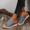 New summer women's slope heel thick bottom fish mouth slippers large size one word with slope heel slippers women