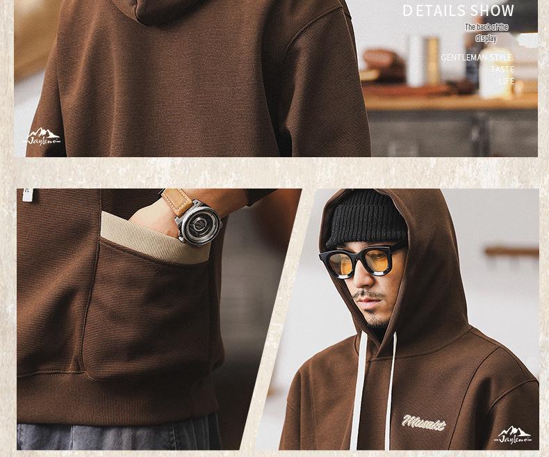 360g Herren Lockerer Schwerer Farbblock-Hoodie - Retro Frühling/Herbst Gestickte Lässige Jacke