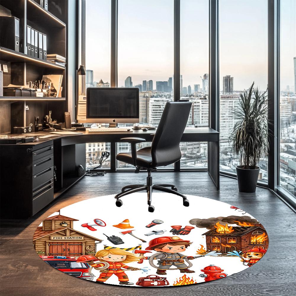 firefighters Printed Round Rug Carpet Chair Rug Area Rug Entryway Doormats,for Office Chair Living Room Bedroom Kitchen Room.