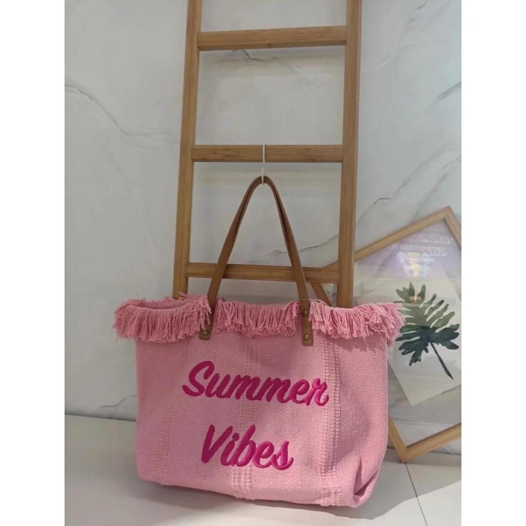 2022 Trendy Large-Capacity Simple Beach and Travel Shoulder Tote with Tassels