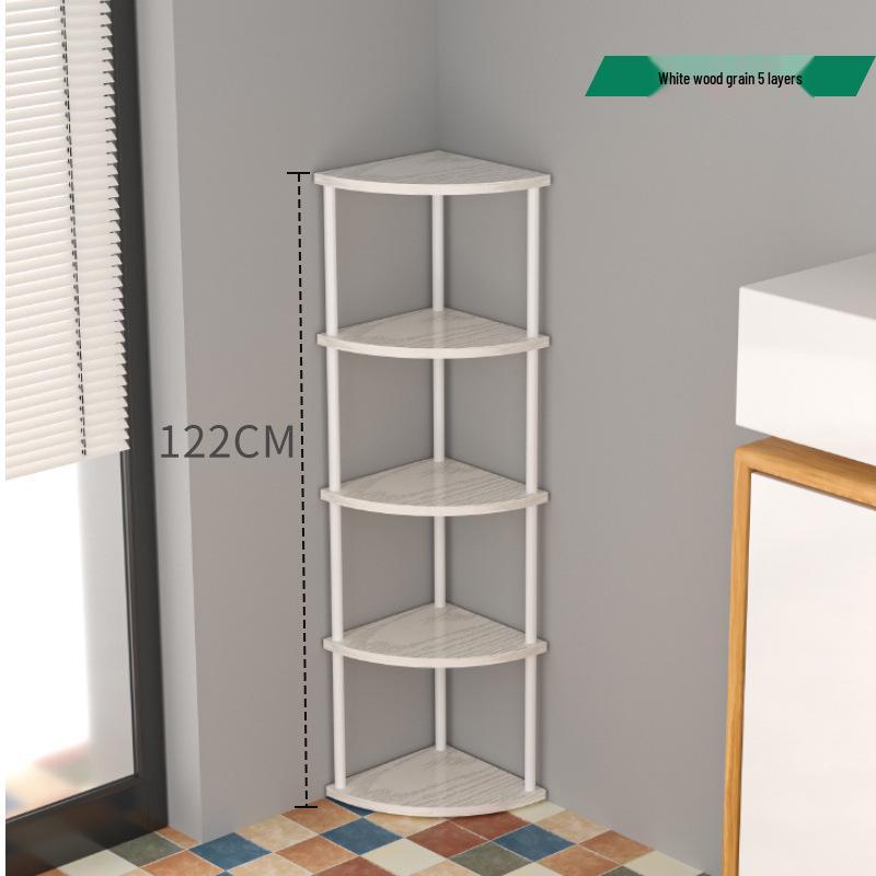 Triangular Corner Cabinet with Multi-Layer Storage and Display Shelves for Living Room or Bedroom.