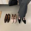 2025 Autumn and Winter New Short Thick Heel One-word Belt Woven Light Mouth Versatile Commuter Women's Shoes