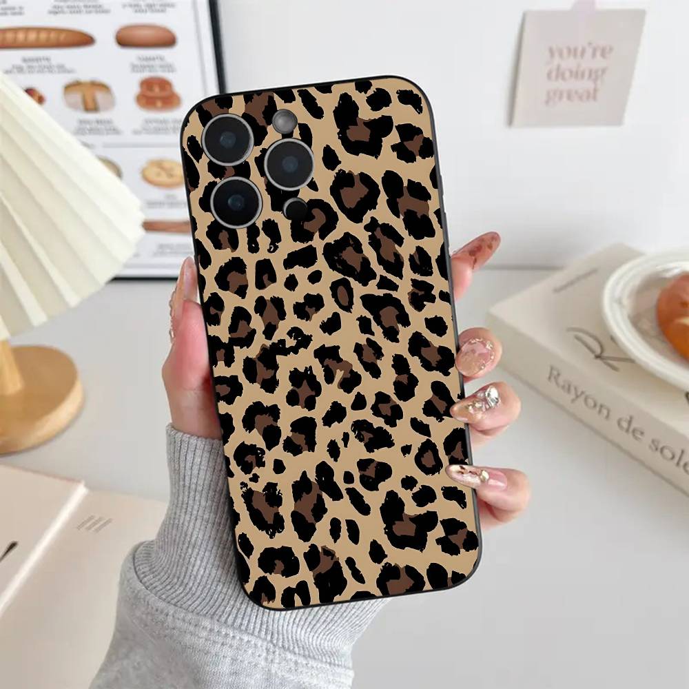 Leopard Phone Case Black Silicone Soft Shell For IPhone 17 16 15 14 13 12 11 Air Pro Max Plus Hot Sale