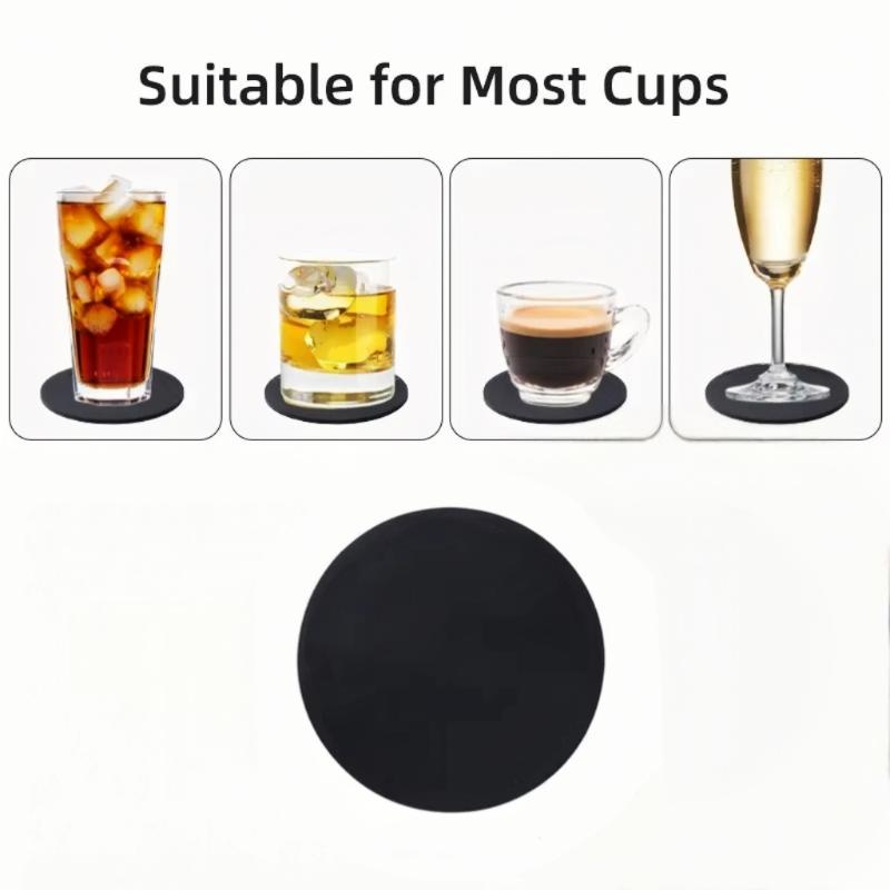 1Pcs Non Slip Round Silicone Drink Coasters Black Cup Coaster For Hot And Cold Beverages Drinks - Anti Stain And Heat Resistant