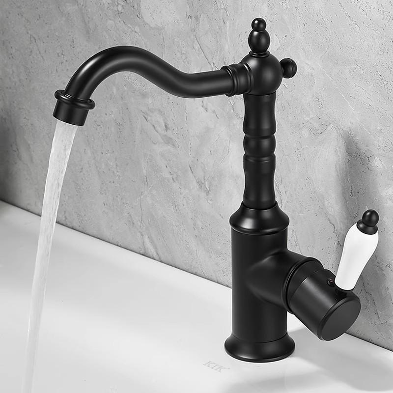 Antik brons handfat kran Guld badrumskran Däckmonterad Svart kökskran diskbänk kran Varm Kall Krom handfat Kran Mässing