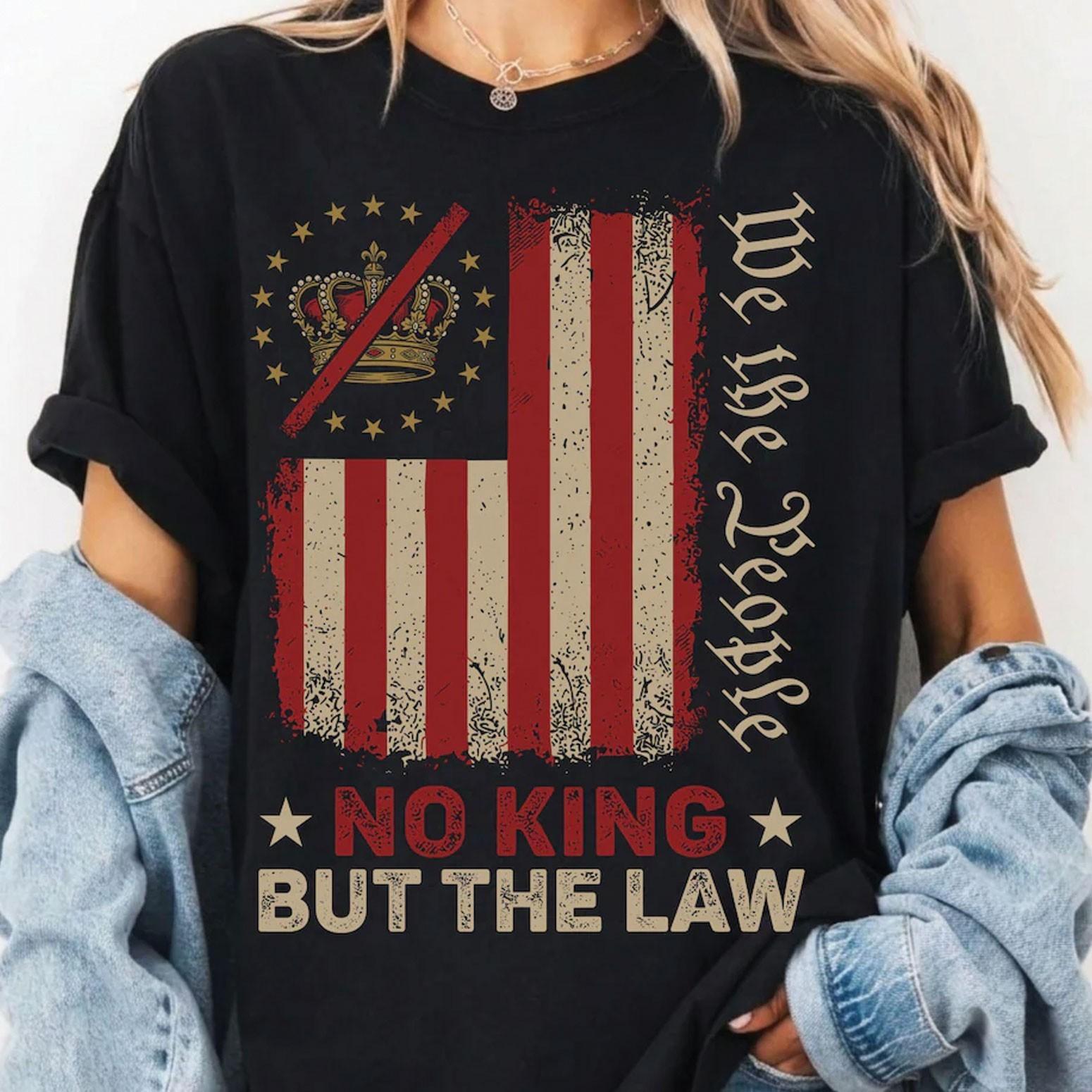 No King But The Law Patriotic We The People USA Black Cotton T-Shirt S-5XL L
