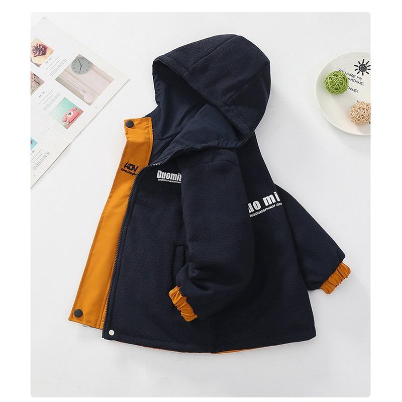 Giacca Reversibile Foderata in Pile per Bambino Invernale Doppia Faccia con Cappuccio Antivento Impermeabile Calda Giacca da Esterno Per