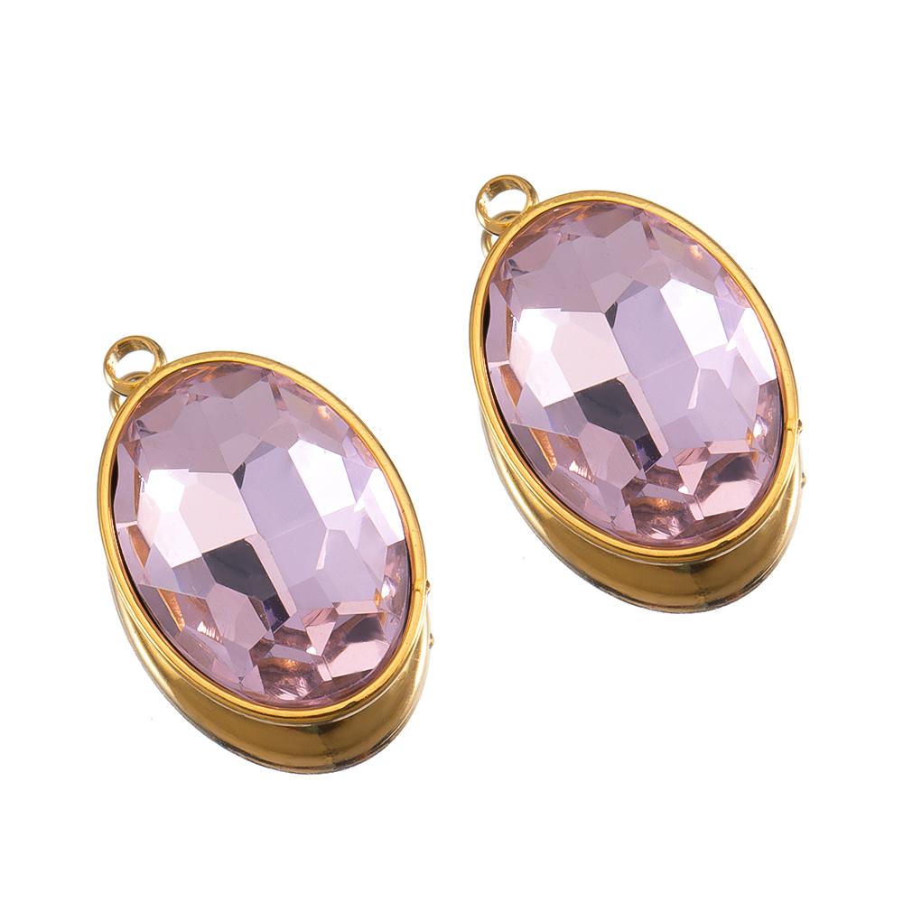 5pcs Colorful Crystal Charms Stainless Steel Geometry Oval Star Flower Charm Earrings Pendants for DIY Necklace Jewelry Findings