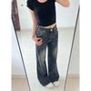 Retro Flared Jeans Women's Autumn and Winter New High-waisted Spice Girl Splicing Loose Mopping Without Sticking Legs Slightly Pulled Pants