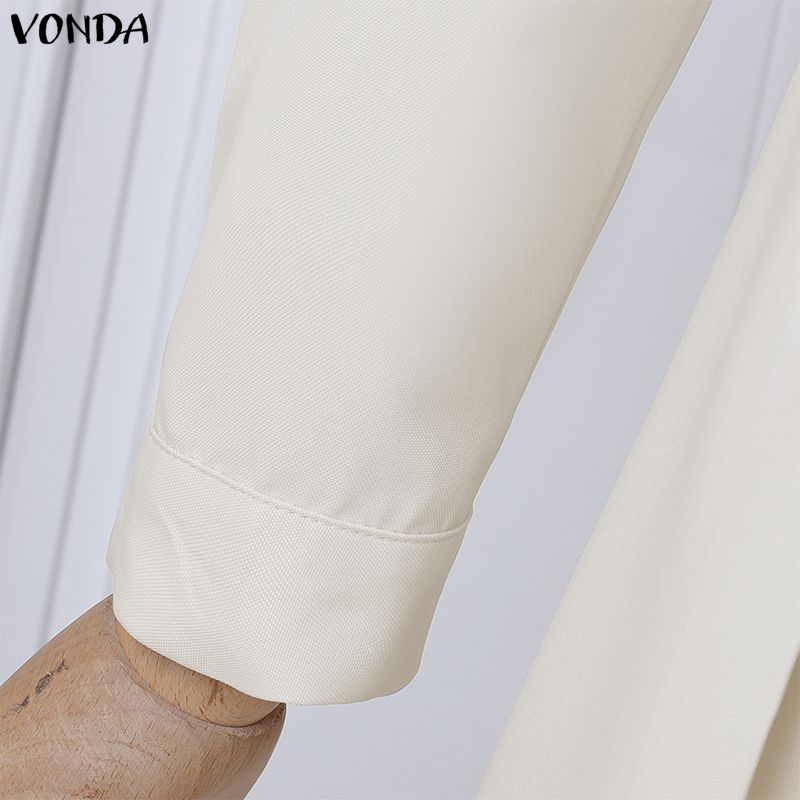 VONDA Women Lapel Neck Long Sleeve Pleating Ruffled Bodycon Mini Dress