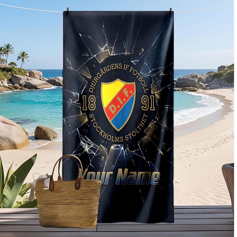 Telo Mare Personalizzato Stampato Djurgårdens IF Logo Calcio Supporto Nome Personalizzato Testo Asciugamano Assorbente Per Sport Viaggio Regalo Speciale
