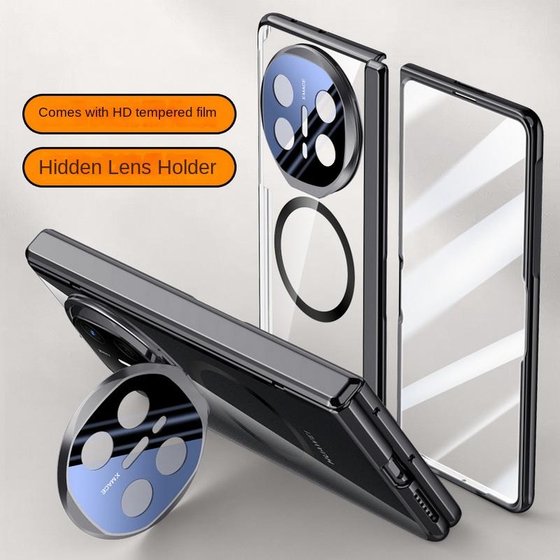 Magsafe Magnetic Transparent Privacy Screen Tempered Glass Protector Case For Huawei Mate X6 X5 Spring Hinged Holder Back Cover