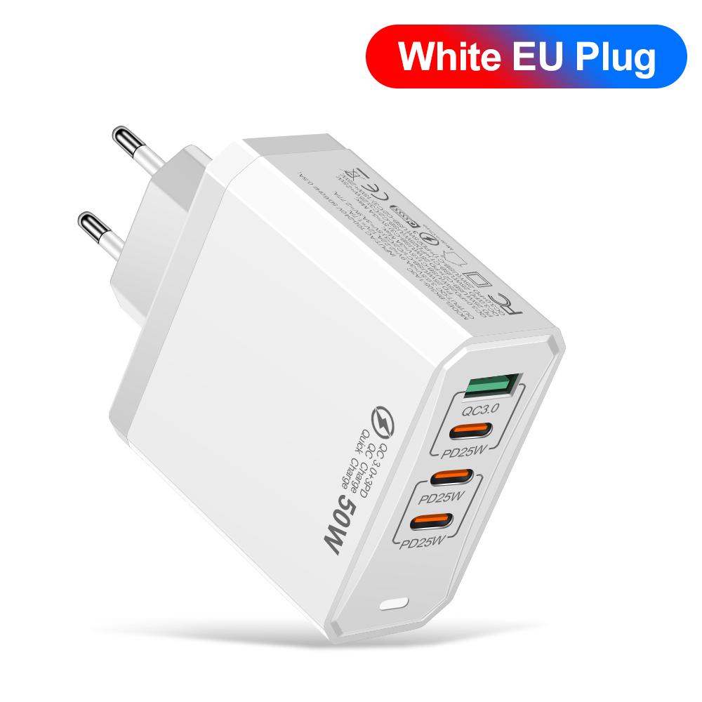 

50 Вт 4 порта USB зарядное устройство быстрая зарядка ЕС/США вилка настенное зарядное устройство для iPhone Samsung Xiaomi Huawei быстрая зарядка телефон зарядный адаптер EU Plug чёрный