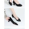 Women Black Leather Block Heel Pumps Comfortable Office Work Shoes