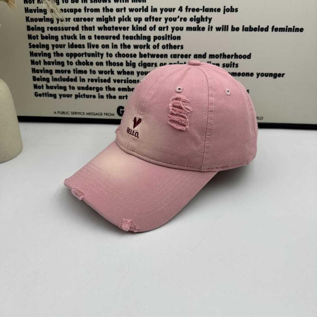 Love Embroidery Ripped Baseball Cap Women's Wide Brim Showing Face Small Versatile Cap Soft Top Big Head Circumference Deep Top Hat