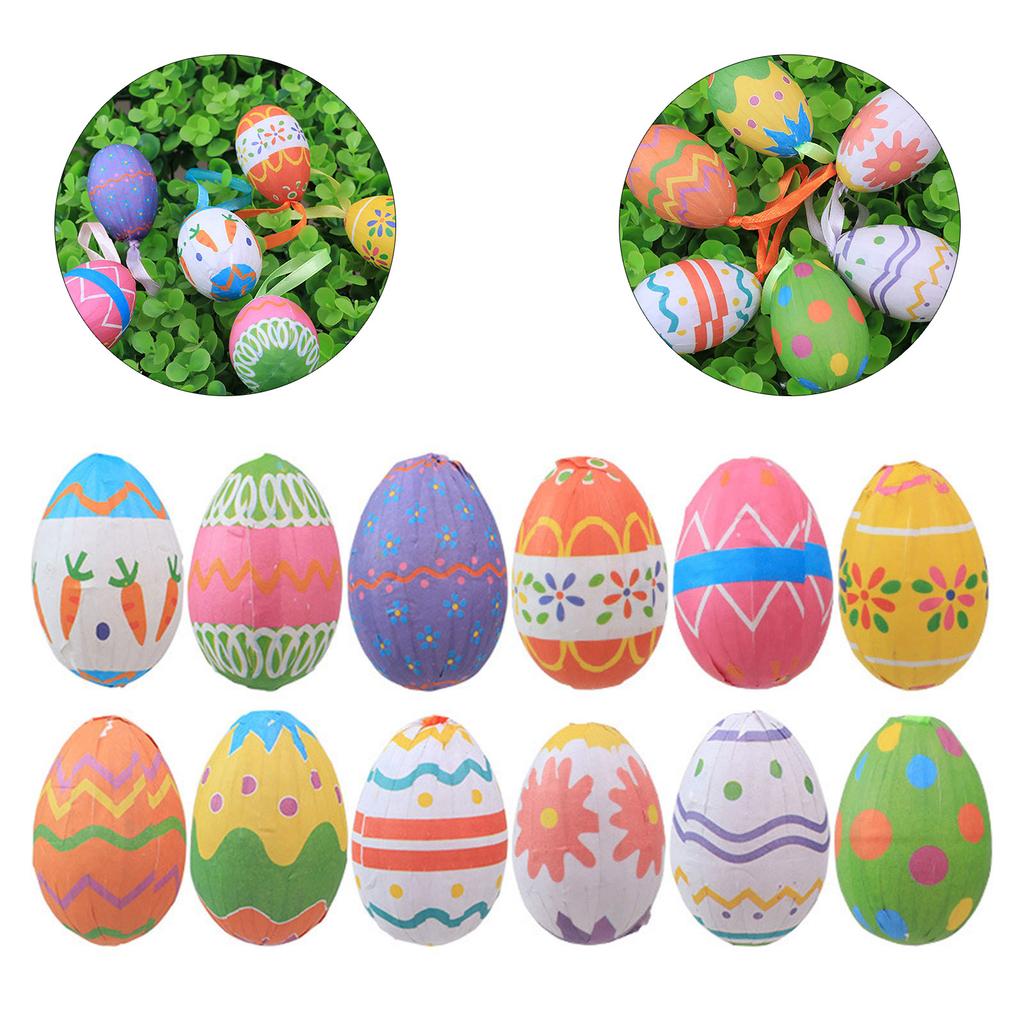 6pcs Easter Colorful Eggs Decoration Hanging Ornaments for Easter Tree Spring Party Supplies Home DIY Craft Kid Toy Gift