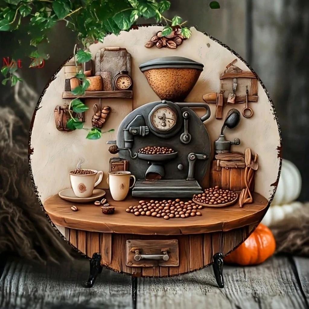 Vintage Coffee Machine Metal Tin Sign 2D Flat Wall Art Handcrafted Retro Home Bar Decor