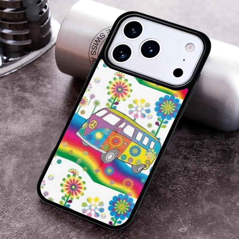 

Hippy Peace Bus Cat Phone Case for iPhone 17 16 15 Pro Max Air 14 13 12 11 Plus Shockproof Cover iPhone 11 Pro