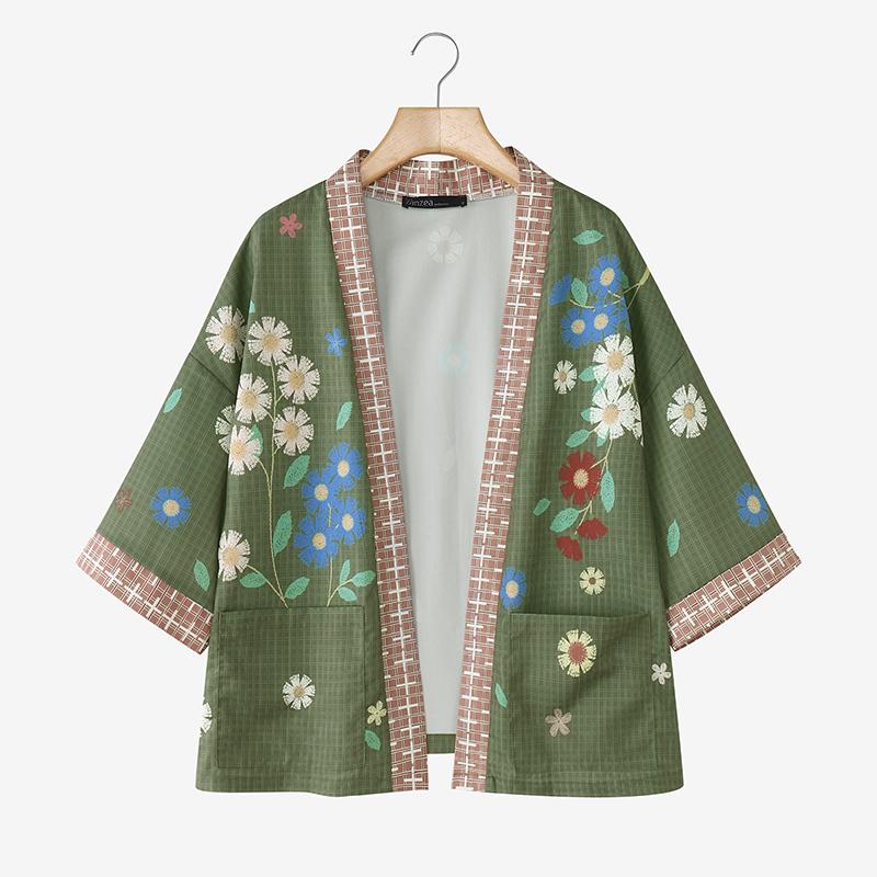 ZANZEA Women Floral Print Loose Casual 3/4 Sleeve Kimono Cardigan Blouse