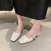 Square head bag head sandals women's 2025 Korean version of rivet slippers outer wear summer low heel shoes thick heel half drag single shoes coo