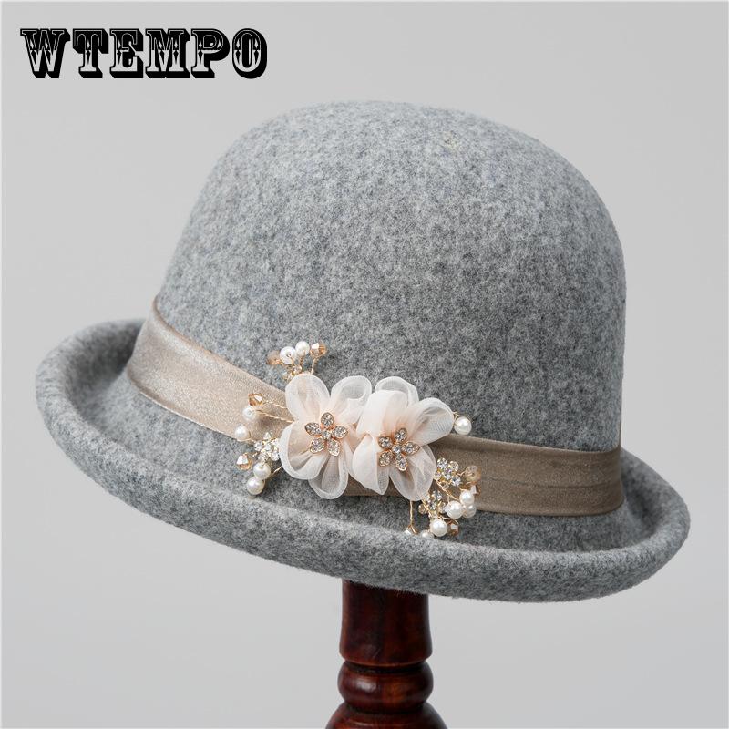 Ladies Top Hat Autumn and Winter Woolen Dome Hat In The Elderly New Flower Fisherman Hat
