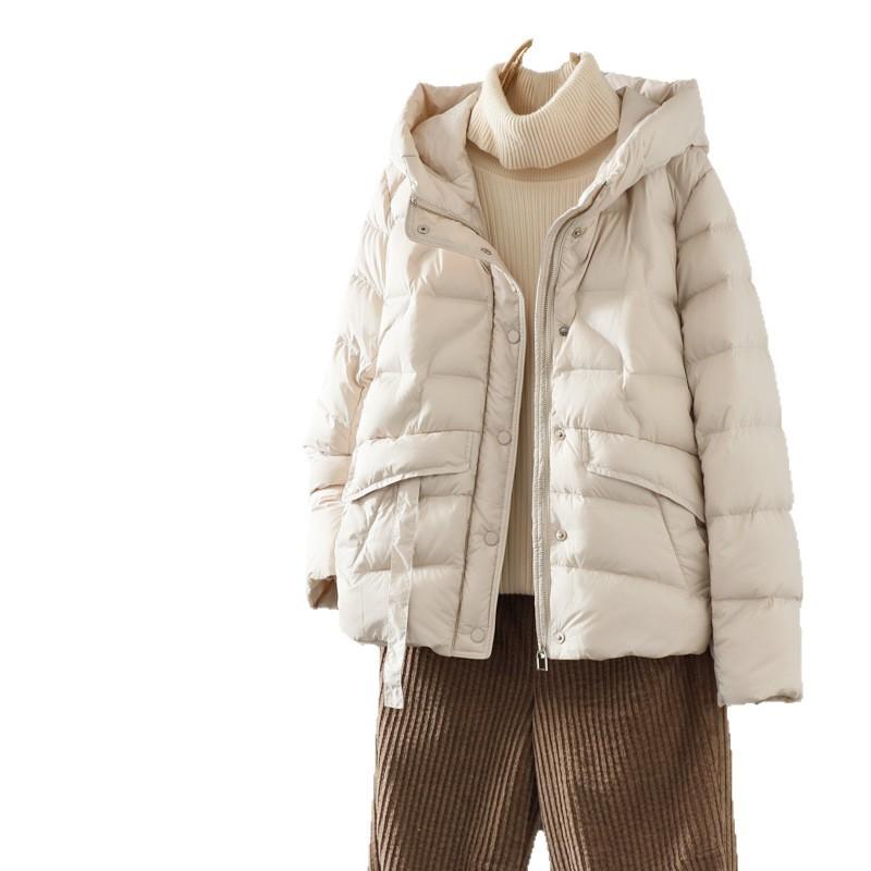 Lightweight fashion hooded white duck down jacket women's winter new loose casual warm short coat