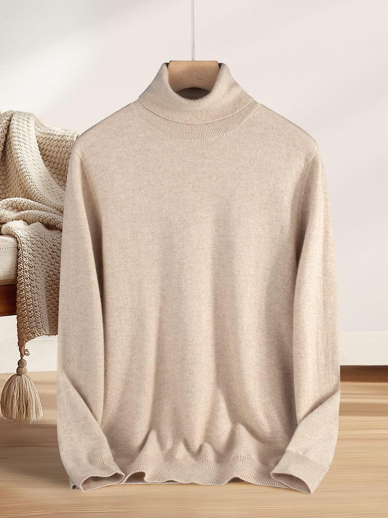 Men's 100% Pure Cashmere High-Neck Sweater - Autumn/Winter White Knit Base Layer