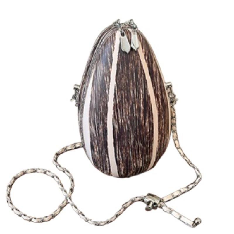 

Fashion Personalized Design Unique Melon Seeds Crossbody Bags Textured Striped Mini Purse with Silver Chain Strap for Women кофейный