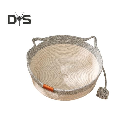 

Плетеная веревочная корзина для кошек, плетеная вручную, лежанка для кошек, интерактивный коврик-когтеточка с игровым мячом для домашних кошек, кроликов, щенков S серый