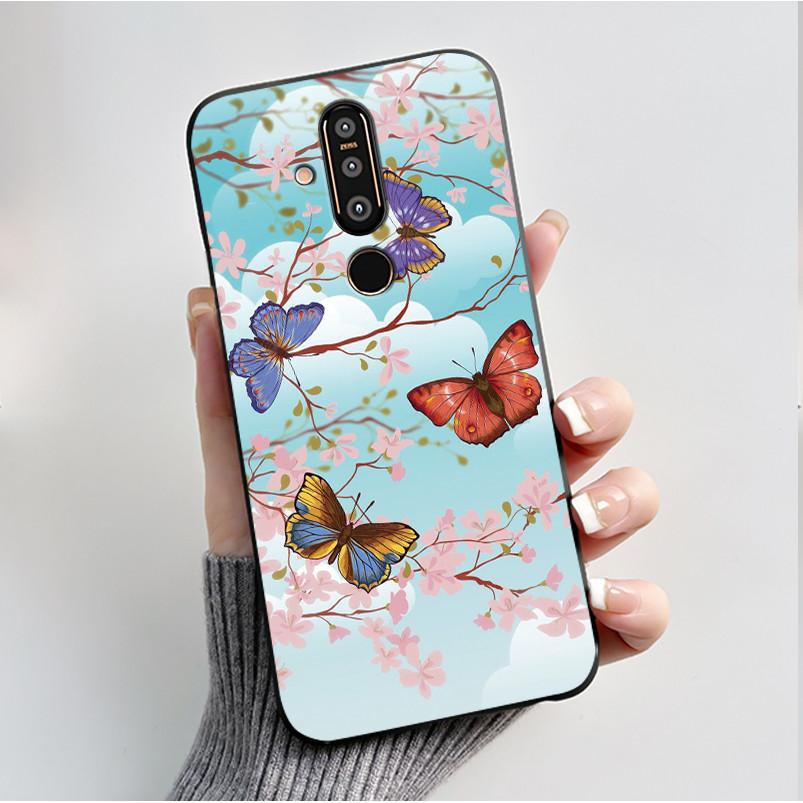 Case For Nokia 8.1 Plus X71 Phone Case Luxury Fashion Butterfly Flowers Black Soft Slim Silicone Cover For Nokia 8.1plus Casing
