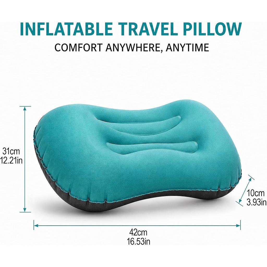 Inflatable Camping Pillow, Ultralight Travel Pillow with Storage Bag for Neck Lumbar Support, Compact Comfortable Inflating Pillow
