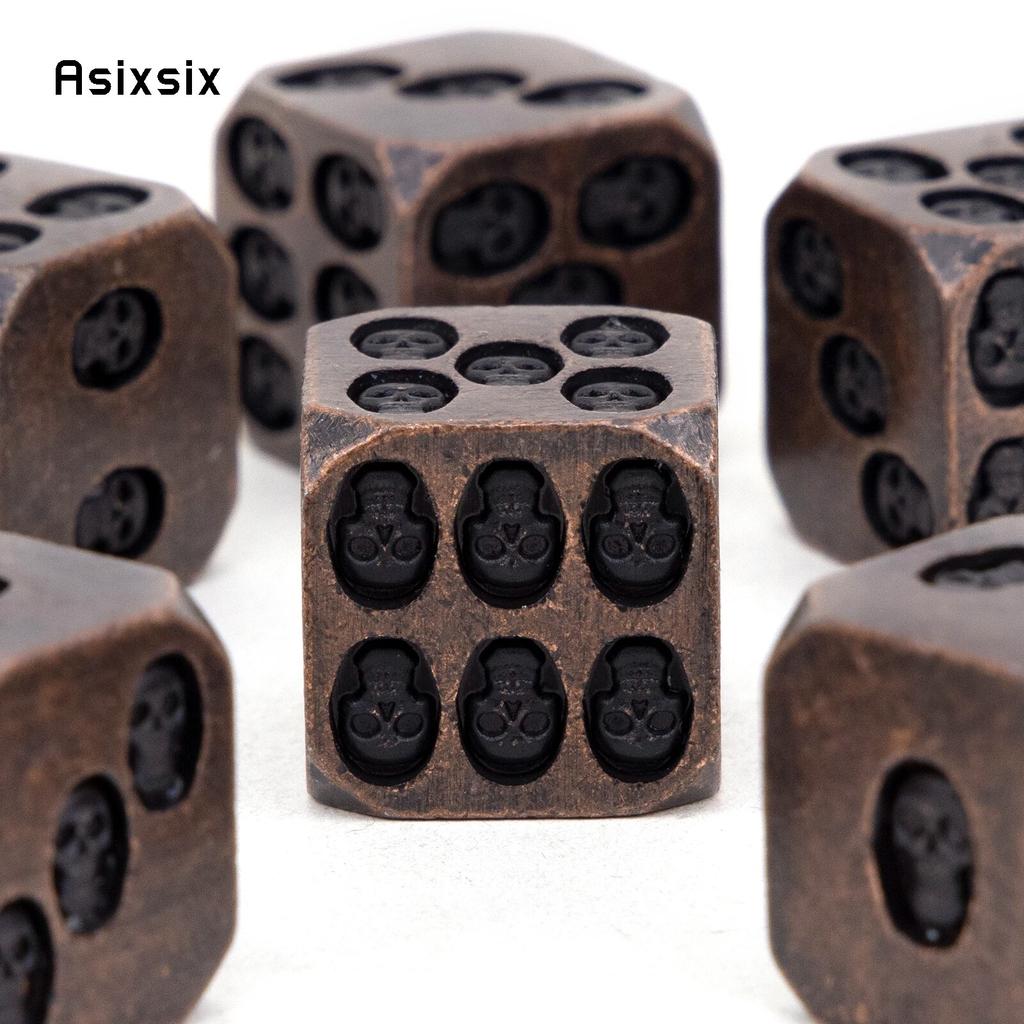 6 Stuks Koperen Schedel Metalen Dobbelstenen Massief Metaal Polyhedrale Dobbelstenen Set Geschikt voor Role-Playing RPG Bordspel Kaartspel