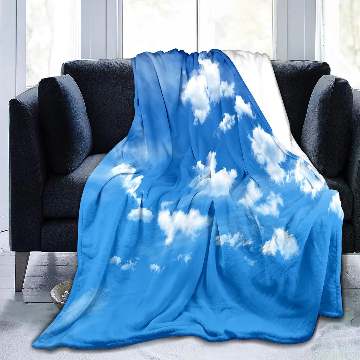 Weiße Wolke Kuscheldecke Blauer Himmel Decke für Couch Sofa Bett Decke Warm Leicht Super Weich King Queen Größe für Kinder Jugendliche Size: 100*150cm, Weight: 230 GSM