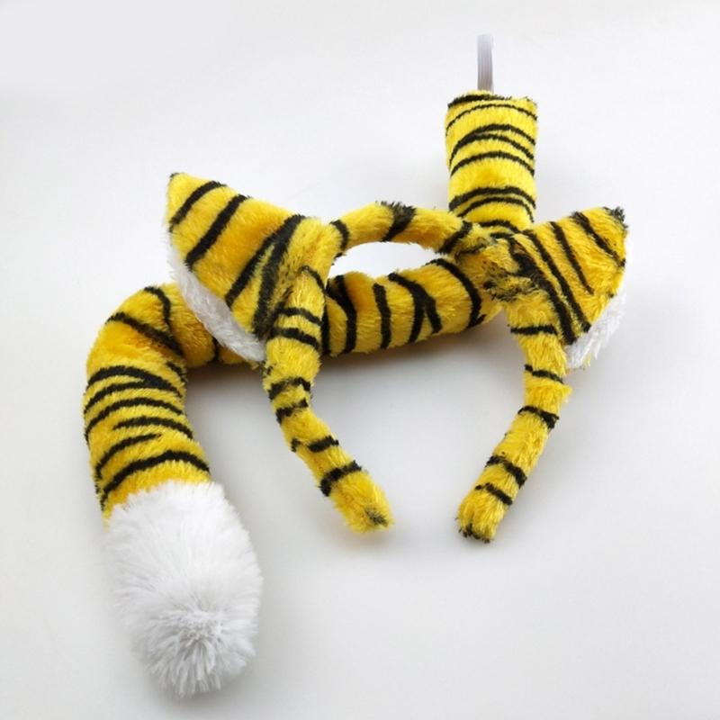 Tiger Kostüm Set Tigerohren Stirnband Schwanz für Halloween Weihnachten Geburtstagsparty Verkleidungs-Requisiten Tier Cosplay Kostüme