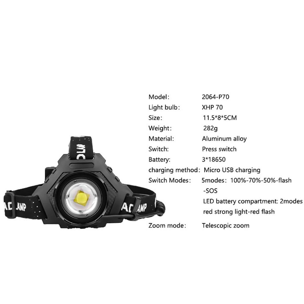 XHP70 LED Headlamp 5 Modes Headlight Flashlight Head Torch With Charging Display