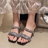 2025 spring and summer new fashion versatile temperament trend rhinestone French daily low heel square head women's sandals