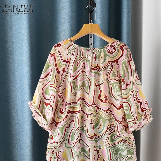 

ZANZEA Женская повседневная летняя блузка с v-образным вырезом и коротким рукавом с принтом