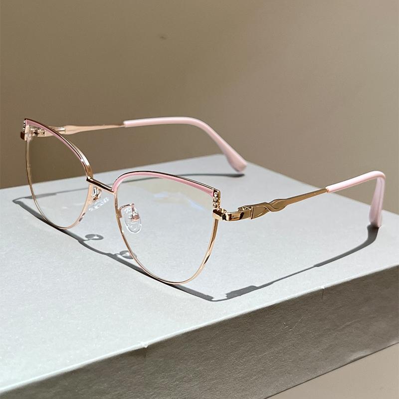 

KAMMPT Cat Eye Glasses with Rhinestones Women Fashion Blue Light Blocking Optical Frames Trendy Vintage Metal Rim Decor Eyewear transparent lenses