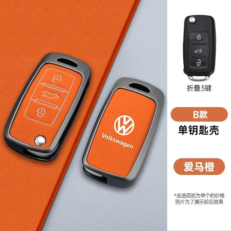 For VOLKSWAGEN VW Leather Car Flip Key Case Cover Shell For Volkswagen VW Polo Golf Passat Tiguan Beetle Caddy Eos Auto Keychain