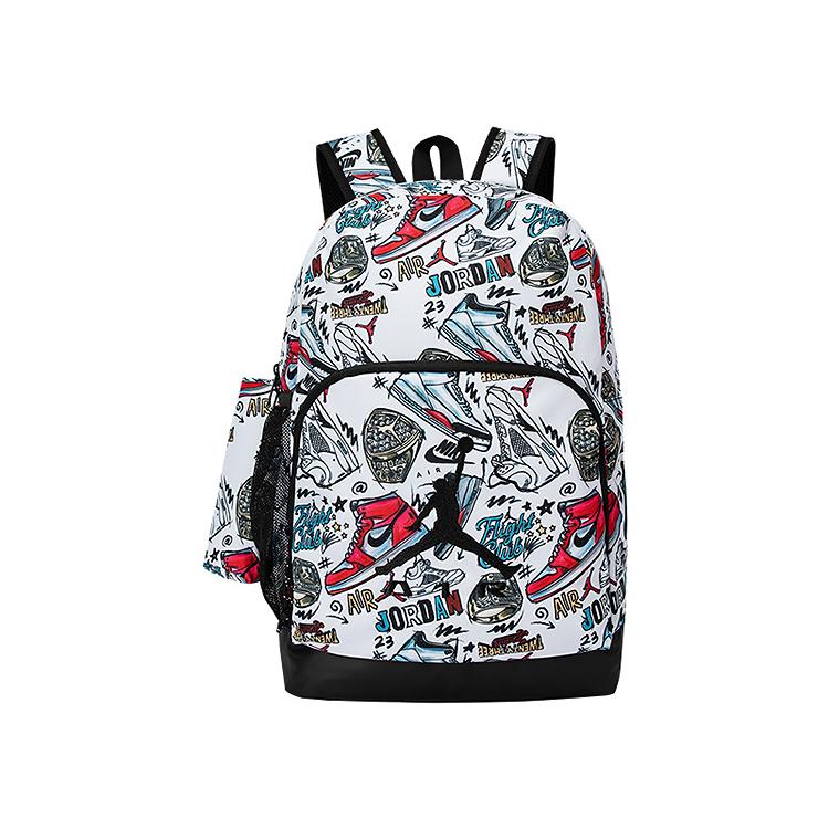 Jordan Unisex Kids White/Red Sneakers Element Full Print Backpack Backpacks Pure- Fitness- Jd2623022gs-002