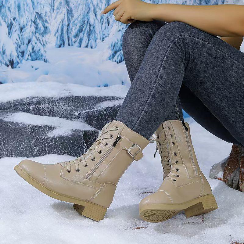 

Knight boots women s winter new western boots medium tube retro large size side zipper thick heel women s boots 43 абрикосовий