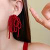 New Elegant Red Bow Beads Earrings for Women Girls Fashion Cute Sweet Long Tassel Dangle Earrings Luxury Party Jewelry Gifts