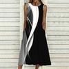 Women Plus Size Sleeveless Crew Neck Dress Charming Ditsy Floral Loose Mid Length Gown