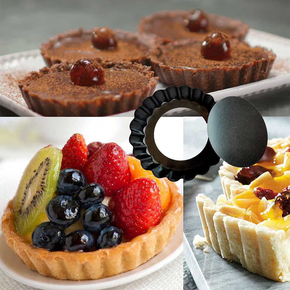 5pcs 8/10/12cm Mini Tart Pans Egg Tart Molds with Removable Bottom Non Stick Small Fluted Cupcake Tins Tarts Quiche Pan for Pies